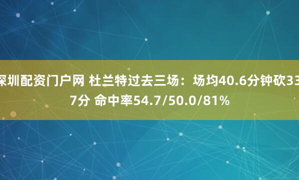 深圳配资门户网 杜兰特过去三场：场均40.6分钟砍33.7分 命中率54.7/50.0/81%